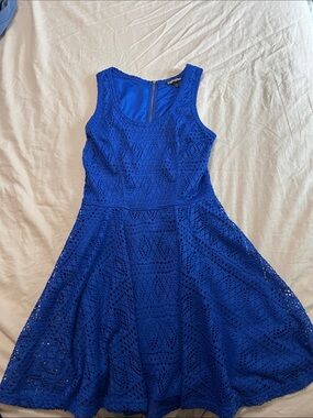 Express Cobalt Blue Crochet Fit & Flare Mini Dress